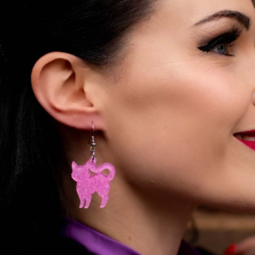 Erstwilder Essentials Pussy Cat Solid Glitter Resin Drop Earrings - Pink EE1012-G2000