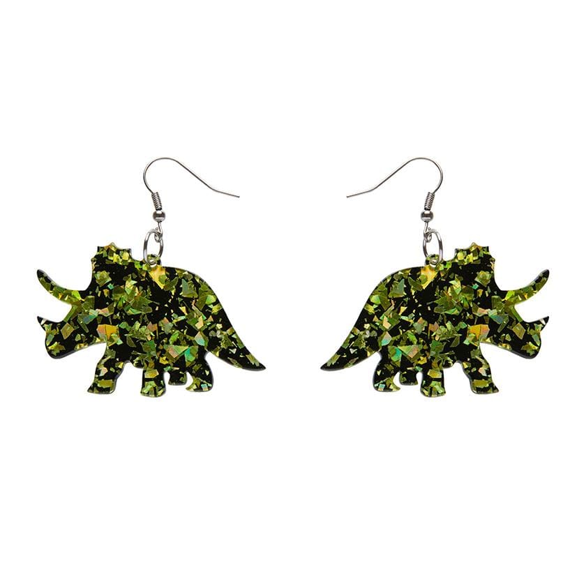 Erstwilder Essentials Triceratops Chunky Glitter Resin Drop Earrings - Lime EE1019-CG4200