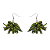 Triceratops Chunky Glitter Resin Drop Earrings - Lime