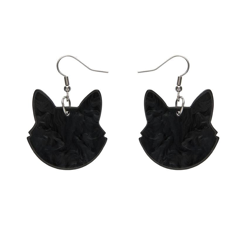 Erstwilder Essentials Solid Cat Head Ripple Resin Drop Earrings - Black EE1027-RI7000