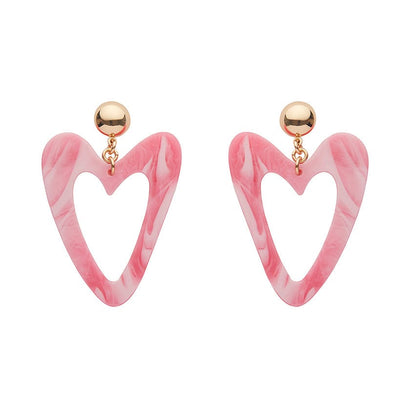 Erstwilder Essentials Statement Marble Resin Heart Drop Earrings - Pink AK1EE02