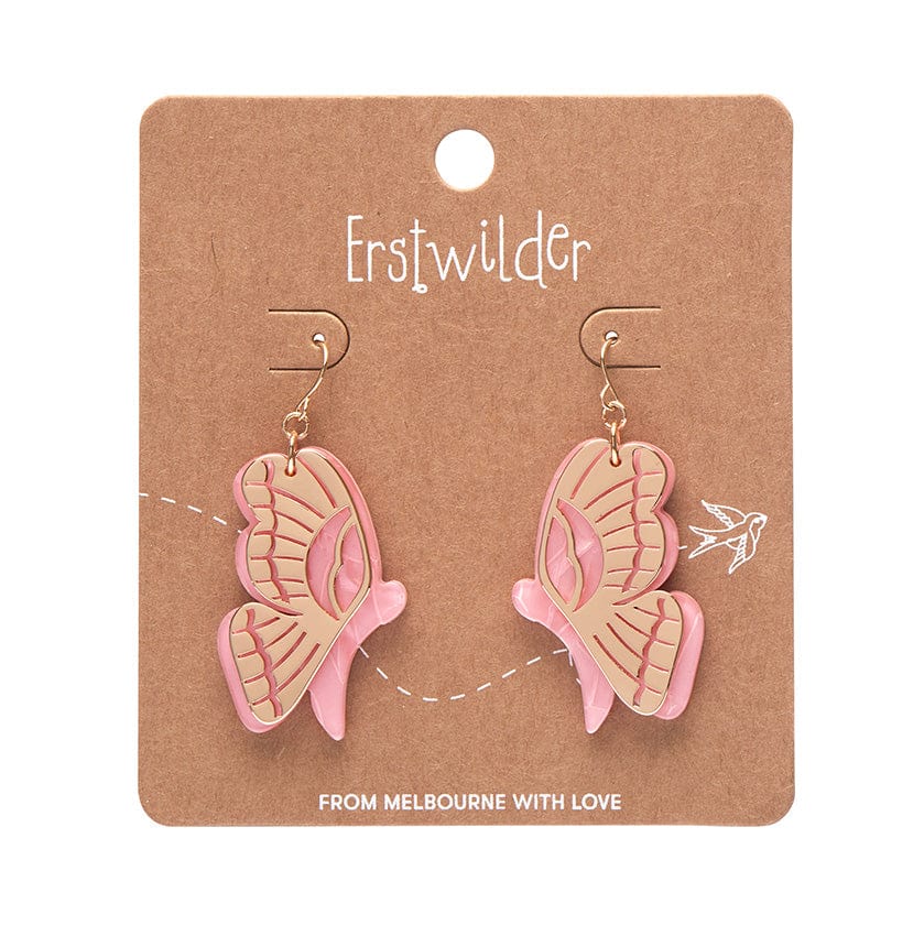 Butterfly Textured Resin Drop Earrings - Pink  -  Erstwilder  -  Quirky Resin and Enamel Accessories