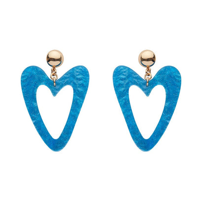Erstwilder Essentials Statement Glitter Ripple Heart Drop Earrings - Aqua AK1EE01