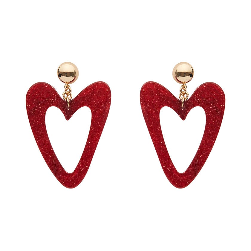 Erstwilder Essentials Statement Glitter Ripple Resin Heart Drop Earrings - Red AK1EE03