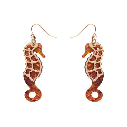 Seahorse Textured Resin Drop Earrings - Orange  -  Erstwilder  -  Quirky Resin and Enamel Accessories
