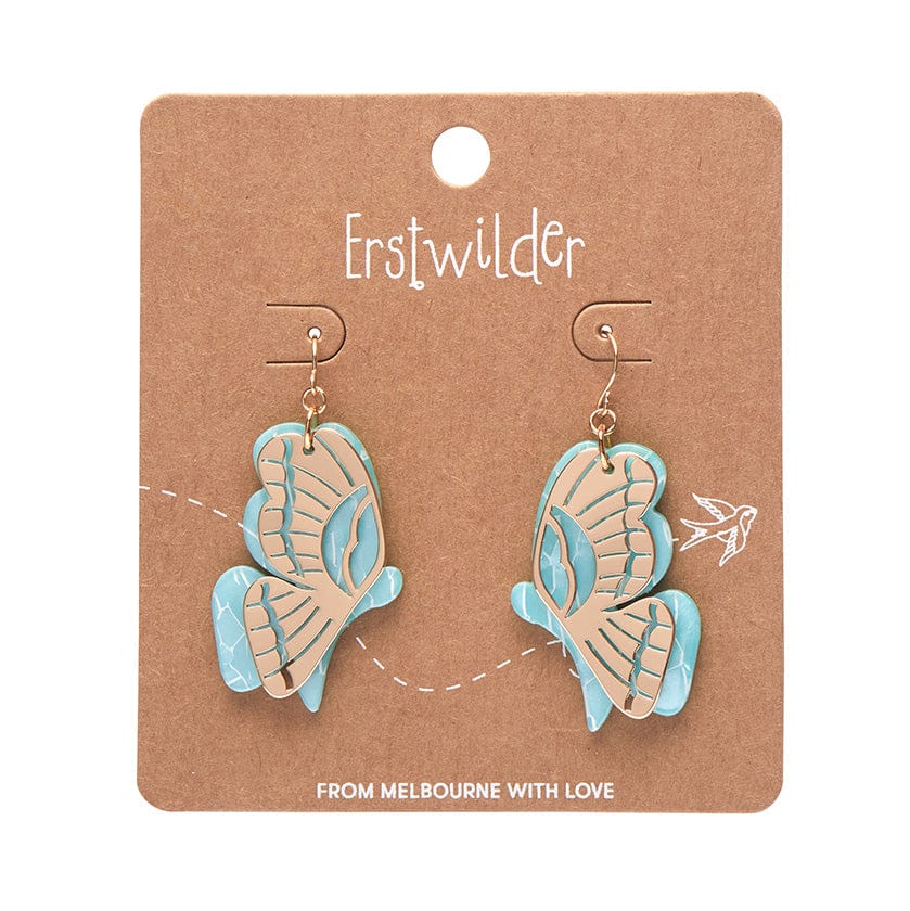 Butterfly Textured Resin Drop Earrings - Mint  -  Erstwilder  -  Quirky Resin and Enamel Accessories
