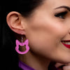 Cat Head Glitter Resin Drop Earrings - Pink