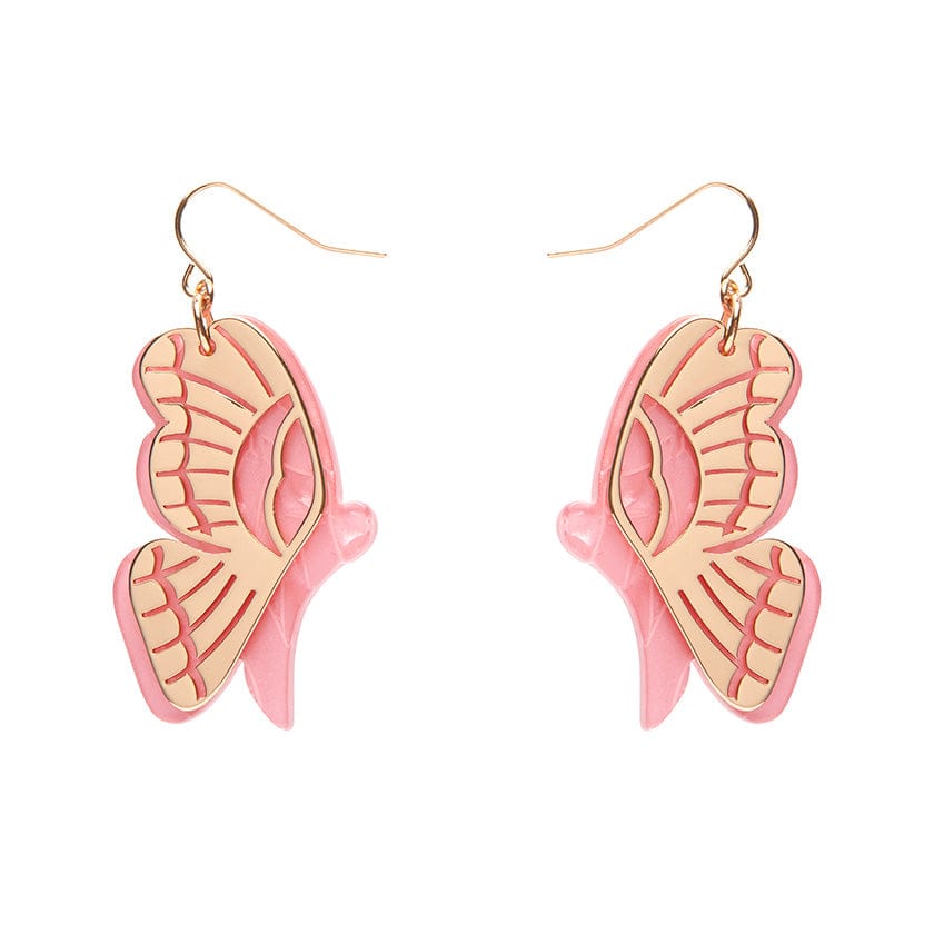 Butterfly Textured Resin Drop Earrings - Pink  -  Erstwilder  -  Quirky Resin and Enamel Accessories