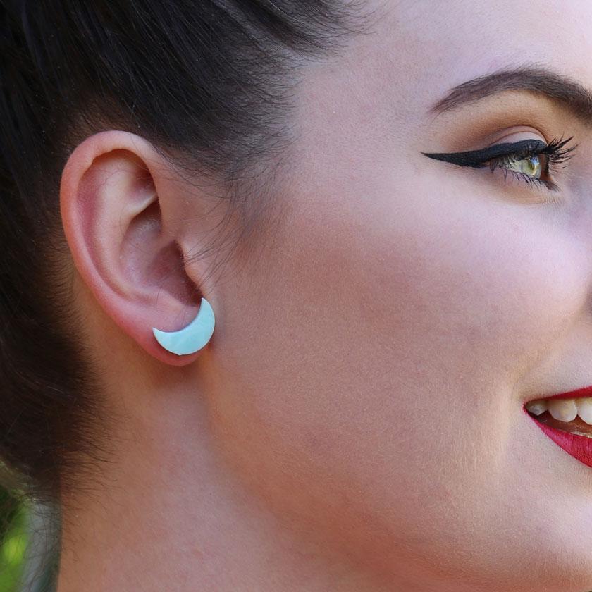 Erstwilder Essentials Crescent Moon Marble Resin Stud Earrings - Mint EE0006-MA4300