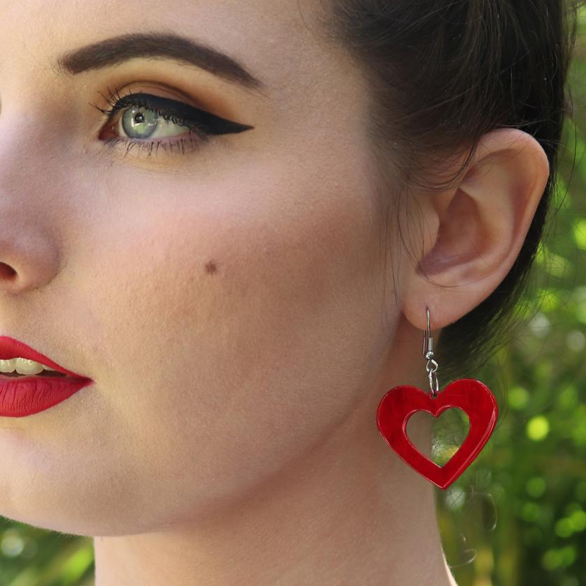 Erstwilder Essentials Heart Ripple Resin Drop Earrings - Red EE1005-RI1000