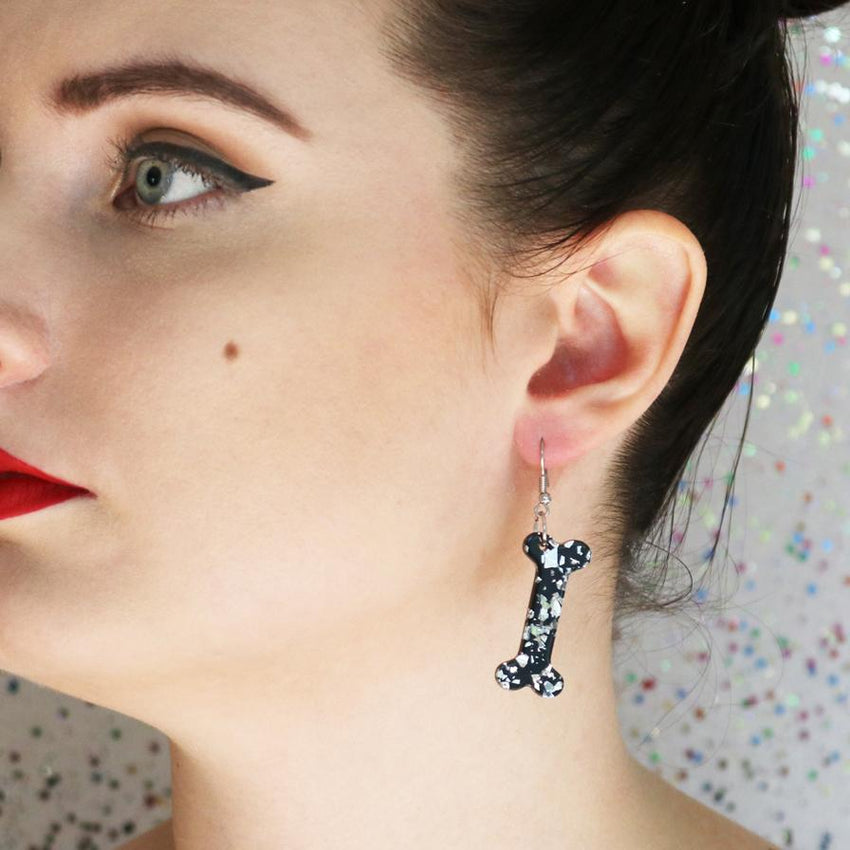 Erstwilder Essentials Bones Chunky Glitter Resin Drop Earrings - White EE1014-CG8000