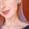 Circle Chunky Glitter Resin Stud Earrings - Teal