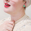 Triangle Glitter Resin Stud Earrings - Green
