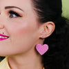 Solid Heart Glitter Resin Drop Earrings - Pink