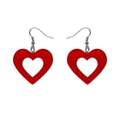 Erstwilder Essentials Heart Glitter Resin Drop Earrings - Red EE1005-SG1000