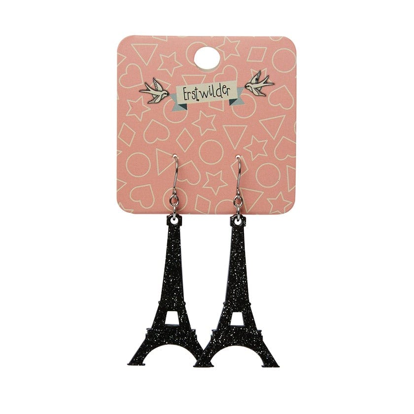 Erstwilder Paris Holiday Essentials Eiffel Tower Glitter Resin Drop Earrings - Black PH1EE03