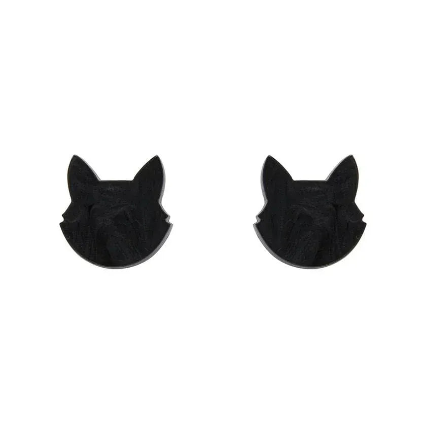 Cat Head Ripple Resin Stud Earrings - Black  -  Erstwilder Essentials  -  Quirky Resin and Enamel Accessories