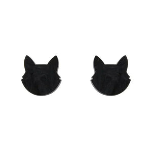 Cat Head Ripple Resin Stud Earrings - Black  -  Erstwilder Essentials  -  Quirky Resin and Enamel Accessories