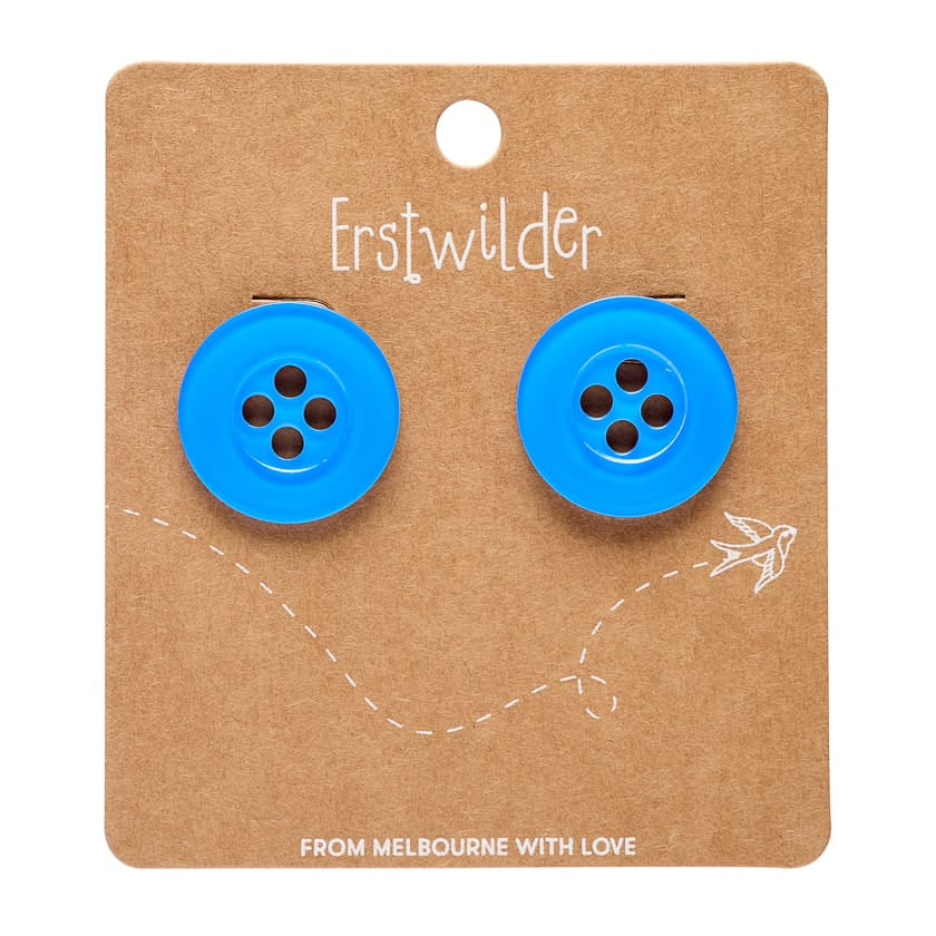 Button Stud Earrings - Blue  -  Erstwilder Essentials  -  Quirky Resin and Enamel Accessories