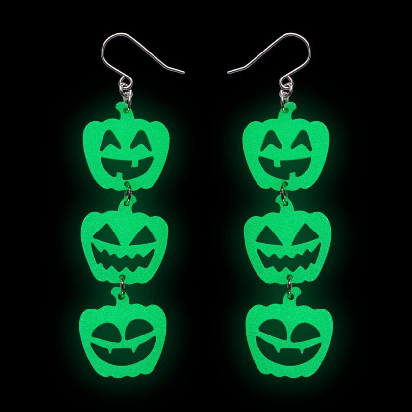 Halloween Pumpkins Drop Earrings - Glow in the Dark  -  Erstwilder Essentials  -  Quirky Resin and Enamel Accessories