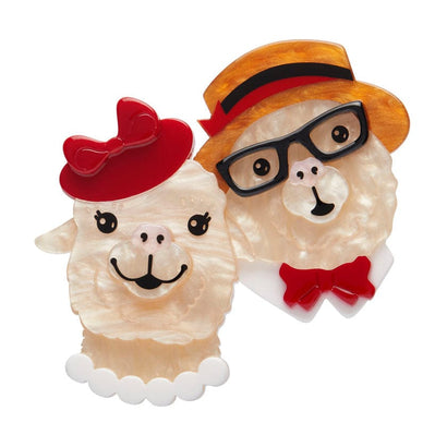 The Enamoured Alpacas Brooch  -  Erstwilder  -  Quirky Resin and Enamel Accessories