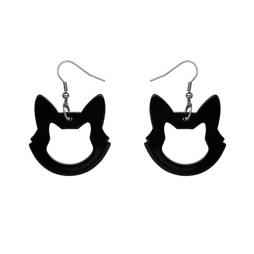 Cat Head Solid Resin Drop Earrings - Black  -  Erstwilder Essentials  -  Quirky Resin and Enamel Accessories