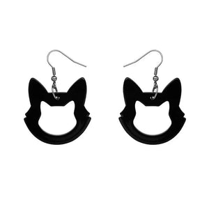 Cat Head Solid Resin Drop Earrings - Black  -  Erstwilder Essentials  -  Quirky Resin and Enamel Accessories