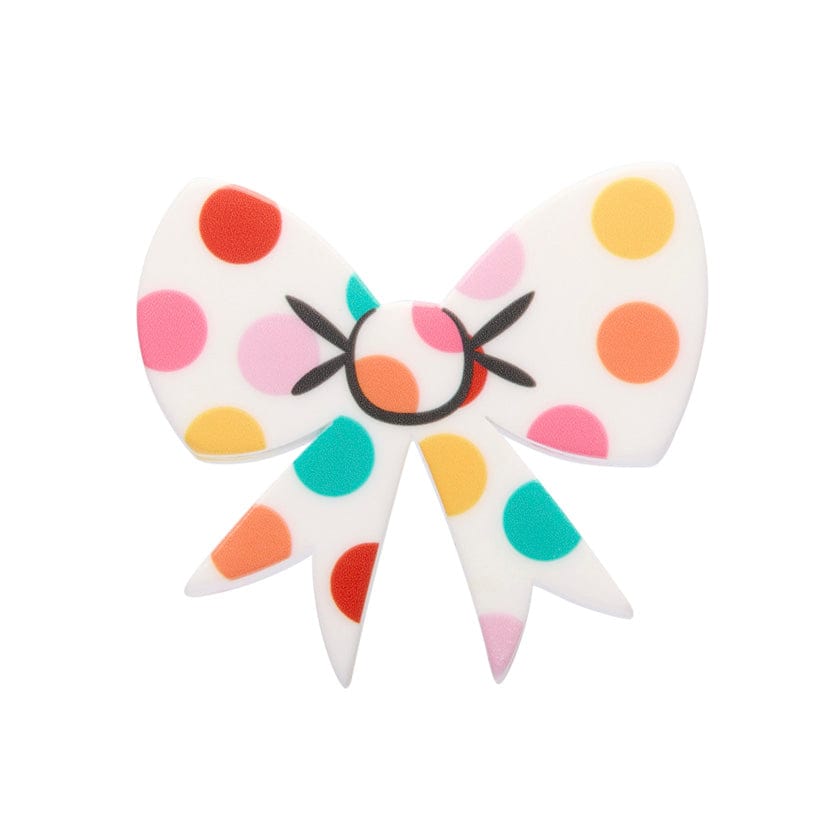 Polka Dot Bow Simplified Mini Brooch – White  -  Erstwilder Simplified  -  Quirky Resin and Enamel Accessories