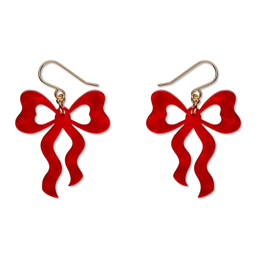 Bows Drop Earrings – Red  -  Erstwilder Essentials  -  Quirky Resin and Enamel Accessories