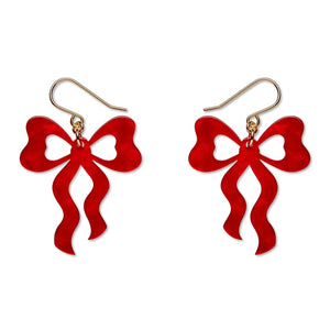 Bows Drop Earrings – Red  -  Erstwilder Essentials  -  Quirky Resin and Enamel Accessories