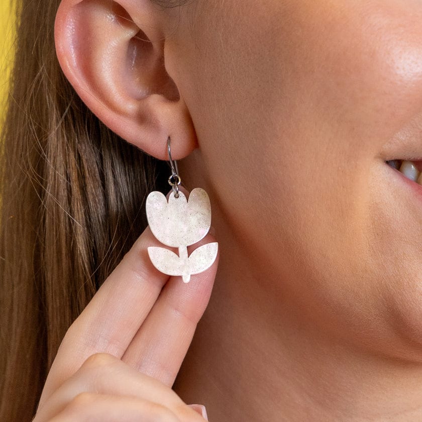 Tulip Drop Earrings - White  -  Erstwilder Essentials  -  Quirky Resin and Enamel Accessories