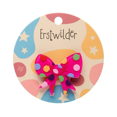 Polka Dot Bow Simplified Mini Brooch – Pink  -  Erstwilder Simplified  -  Quirky Resin and Enamel Accessories
