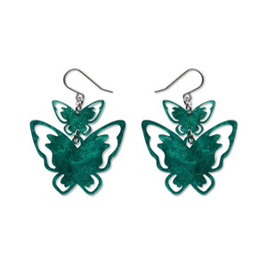 Double Butterfly Drop Earrings - Green  -  Erstwilder Essentials  -  Quirky Resin and Enamel Accessories