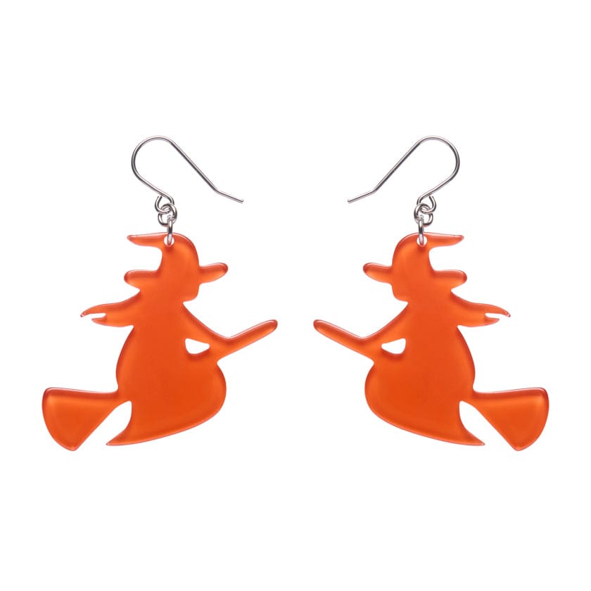Flying Witch Drop Earrings - Orange  -  Erstwilder Essentials  -  Quirky Resin and Enamel Accessories
