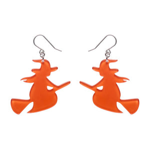 Flying Witch Drop Earrings - Orange  -  Erstwilder Essentials  -  Quirky Resin and Enamel Accessories