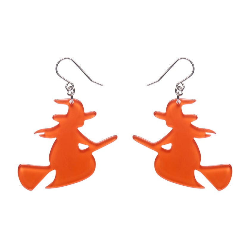Flying Witch Drop Earrings - Orange  -  Erstwilder Essentials  -  Quirky Resin and Enamel Accessories