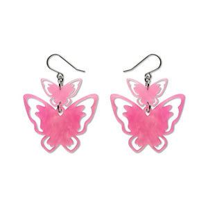 Double Butterfly Drop Earrings - Pink  -  Erstwilder Essentials  -  Quirky Resin and Enamel Accessories