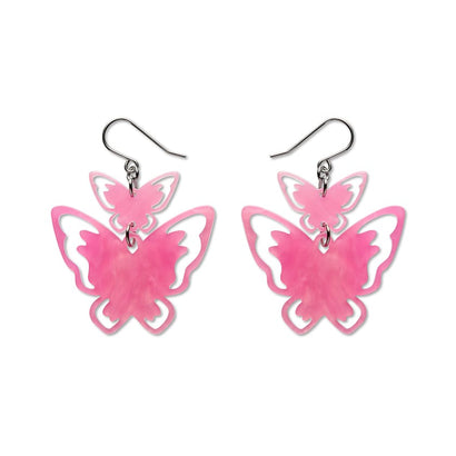 Double Butterfly Drop Earrings - Pink  -  Erstwilder Essentials  -  Quirky Resin and Enamel Accessories