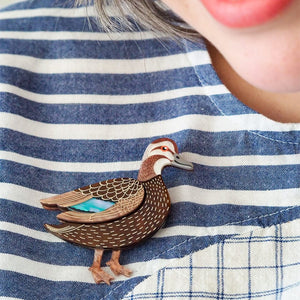 Pacific Black Duck Brooch  -  Erstwilder  -  Quirky Resin and Enamel Accessories