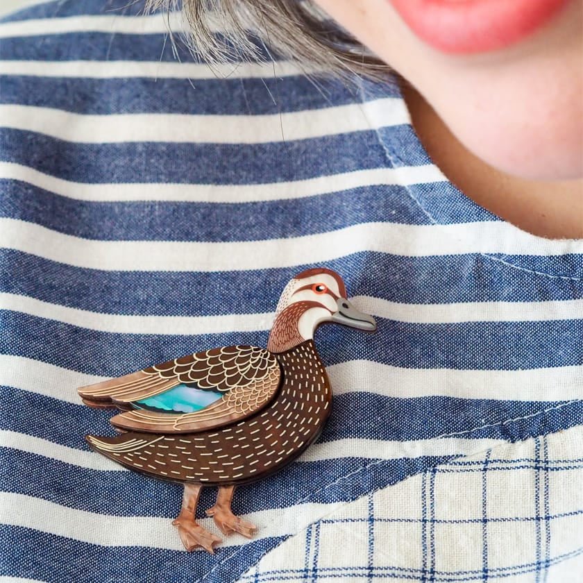 Pacific Black Duck Brooch  -  Erstwilder  -  Quirky Resin and Enamel Accessories