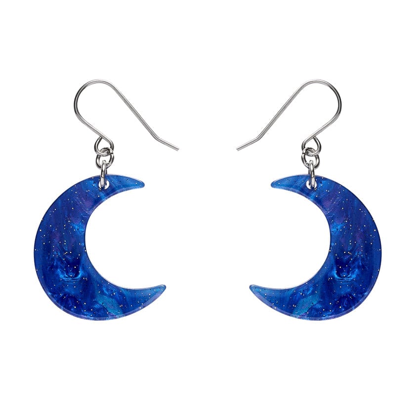 Cresent Moon Drop Earrings - Blue  -  Erstwilder Essentials  -  Quirky Resin and Enamel Accessories