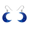 Crescent Moon Drop Earrings - Blue