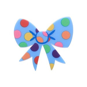 Polka Dot Bow Simplified Mini Brooch – Blue  -  Erstwilder Simplified  -  Quirky Resin and Enamel Accessories