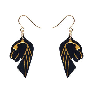 Jaguar Solid Black Resin Drop Earrings - Gold  -  Erstwilder Essentials  -  Quirky Resin and Enamel Accessories