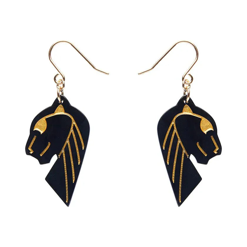 Jaguar Solid Black Resin Drop Earrings - Gold  -  Erstwilder Essentials  -  Quirky Resin and Enamel Accessories