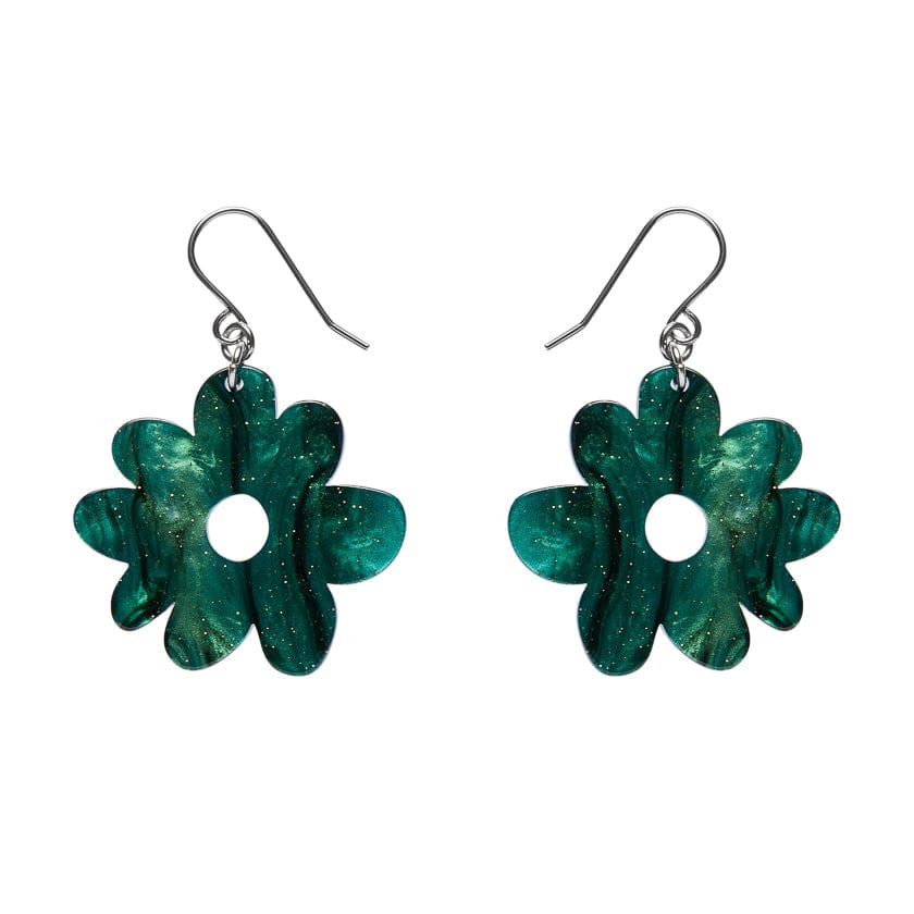 Flower Drop Earrings –Green  -  Erstwilder Essentials  -  Quirky Resin and Enamel Accessories
