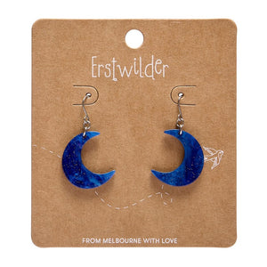 Cresent Moon Drop Earrings - Blue  -  Erstwilder Essentials  -  Quirky Resin and Enamel Accessories