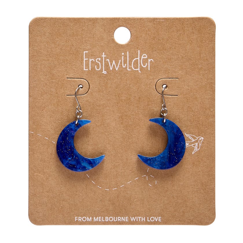 Cresent Moon Drop Earrings - Blue  -  Erstwilder Essentials  -  Quirky Resin and Enamel Accessories