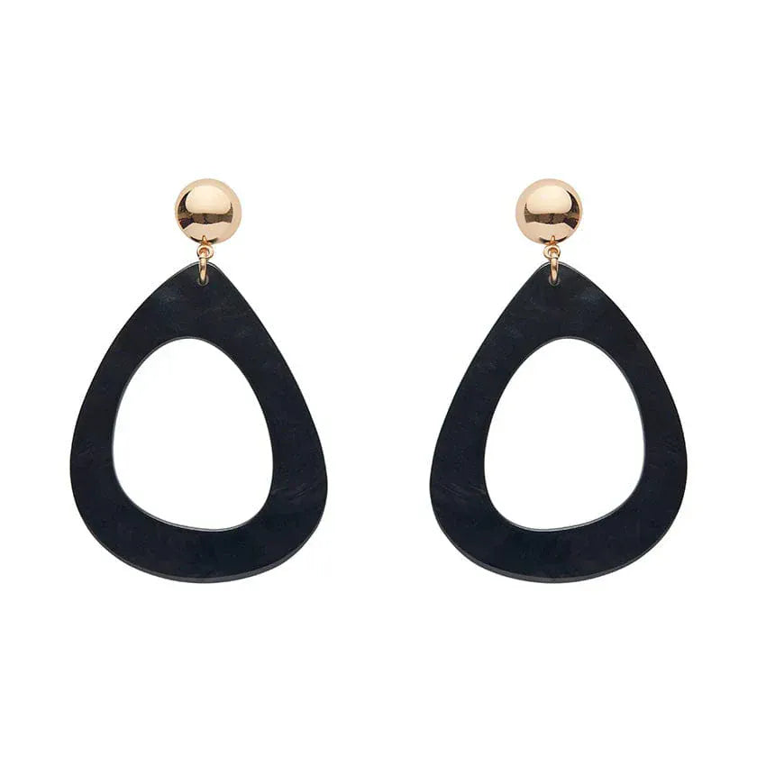 Statement Ripple Resin Tear Drop Earrings - Black  -  Erstwilder Essentials  -  Quirky Resin and Enamel Accessories