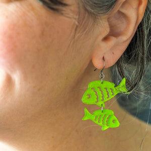Fish Friends Drop Earrings - Green  -  Erstwilder Essentials  -  Quirky Resin and Enamel Accessories